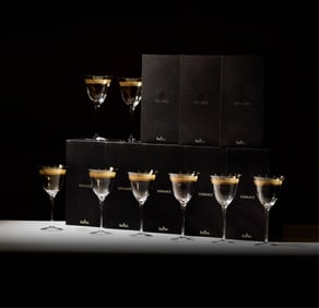 Eight Versace Rosenthal Gilt Crystal Wine Glasses