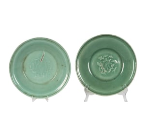 A Pair of Antique Chinese Celadon-Glazed Chargers