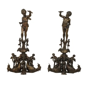 A Pair of Bronze Figural Andirons