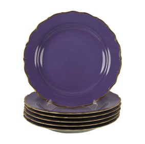 A Set of Six Anna Weatherley Designs Purple Porcelain Chargers