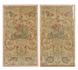 A Pair of Hand-Blocked Linen Textile Panels