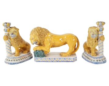 A Group of Italian Glazed Terracotta Lions