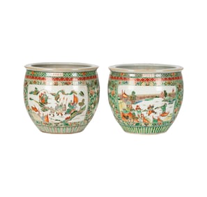 A Pair of Chinese Famille Verte Porcelain Planters
