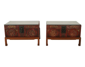 A Pair of Chinese Trunks on Stands