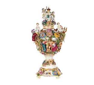 A German Porcelain Covered Urn with Stand