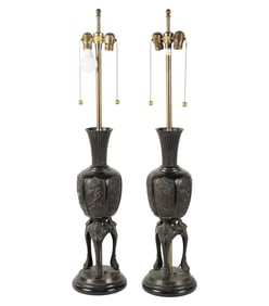 A Pair of Marbro Bronze Urn-Form Table Lamps