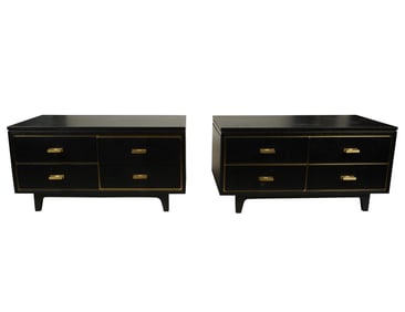 A Pair of Modernist Ebonized Wood End Tables