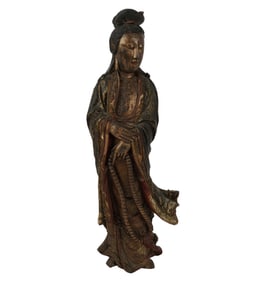 A Carved Wood Figure of Quan Yin