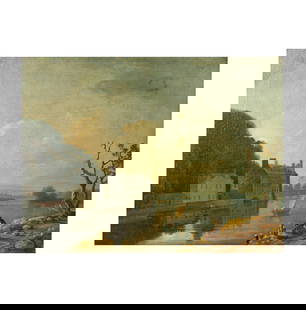 Attributed to Richard Wilson, 1713 - 1782, English Landscape: Attributed to RichardWilsonBritish1713 - 1782English River Landscapeoil on canvas, relinedunsigned20 1/4 x 26 1/2 in. (51.4 x 67.3 cm.), Frame: 22 1/2 x 29 in. (57.2 x 73.7 cm.)