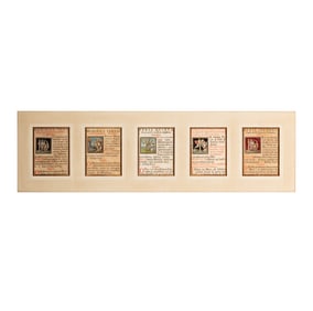 Five Antique Liturgical Illuminated Manuscript Pages