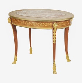 A Neoclassical-Style Marquetry Inlaid Oval Side Table