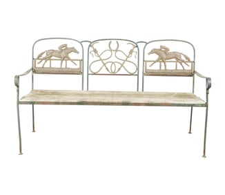 An Equestrian Motif Garden Bench