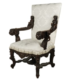 A Italian Baroque-Style Carved Walnut Hall Chair