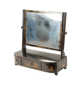 A Black and Gilt Lacquer Vanity Mirror