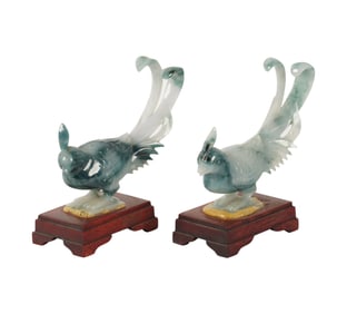 A Pair of Chinese Carved Stone Birds