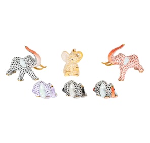 Six Herend Fishnet Porcelain Elephant Figures