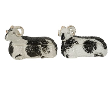 Two Russian Porcelain Ram-Form Boxes