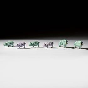 A Group of Six Herend Fishnet Porcelain Animal Figures