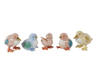 Five Herend Fishnet Porcelain Chick Figures