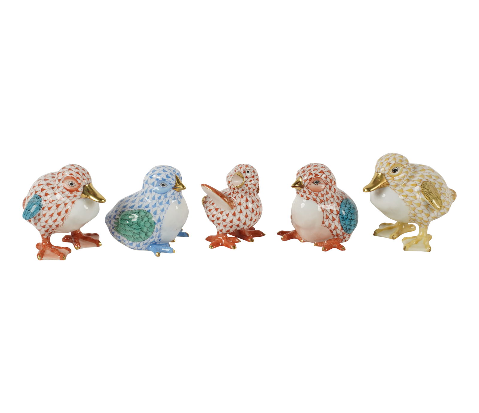 Five Herend Fishnet Porcelain Chick Figures (1 of 9)