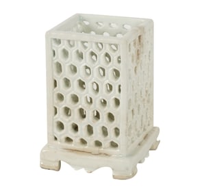 A Korean Reticulated Porcelain Brush Pot