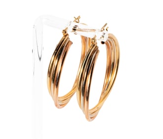 14-KARAT YELLOW, WHITE, AND ROSE GOLD WIDE HOOP EARRINGS