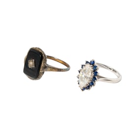 TWO 14-KARAT WHITE GOLD RINGS