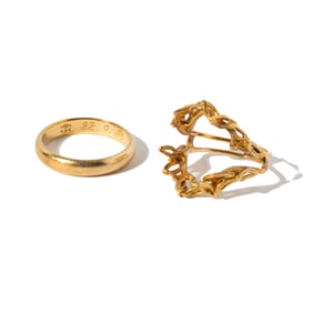 TWO 14-KARAT YELLOW GOLD RINGS