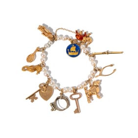 14-KARAT YELLOW GOLD PEARL CHARM BRACELET