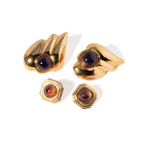 TWO PAIR OF 14-KARAT YELLOW GOLD AMETHYST EARRINGS