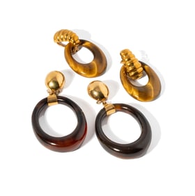 TWO PAIRS OF 18-KARAT YELLOW GOLD DOOR KNOCKER EARRINGS