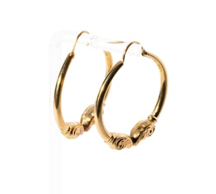 18-KARAT YELLOW GOLD RAM HOOP EARRINGS