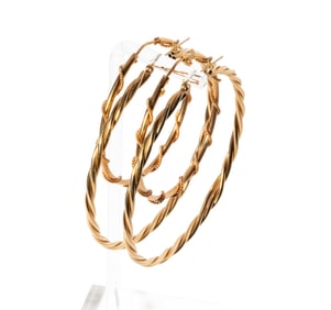 TWO PAIRS OF 14-KARAT YELLOW GOLD LARGE TWIST HOOP EARRINGS