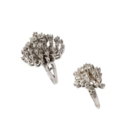 TWO 14-KARAT WHITE GOLD DIAMOND CLUSTER RINGS