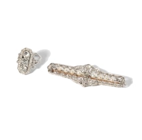PLATINUM DIAMOND RING AND PEARL BROOCH