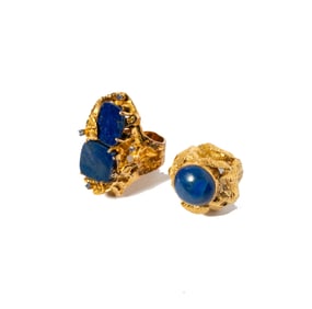 TWO YELLOW GOLD LAPIS LAZULI RINGS