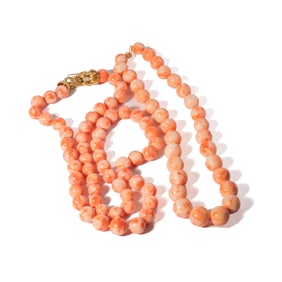 TWO 14-KARAT GOLD CORAL NECKLACES
