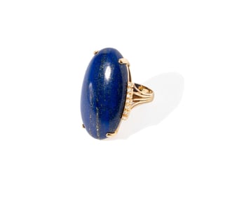 14-KARAT YELLOW GOLD LAPIS LAZULI AND DIAMOND RING