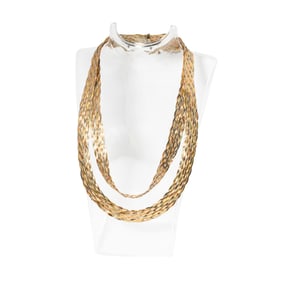 TWO 14-KARAT YELLOW, WHITE, AND ROSE GOLD BRAIDED NECKLACE