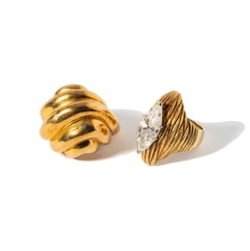 TWO 14-KARAT YELLOW GOLD RINGS