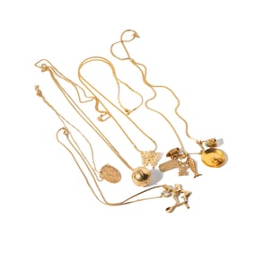 FIVE 14-KARAT YELLOW GOLD PENDANT AND CHARM NECKLACES