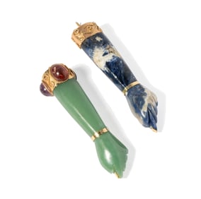 TWO 18-KARAT YELLOW GOLD FIGA PENDANTS