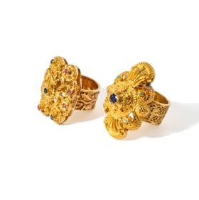 TWO 18-KARAT YELLOW GOLD GEM-SET RING