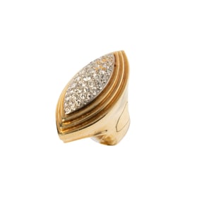 18-KARAT YELLOW AND WHITE GOLD MARQUISE SHAPE DOME DIAMOND RING