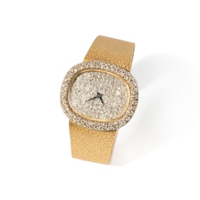 WALTHAM WATCH CO. 14-KARAT YELLOW GOLD, LARGE DIAMOND WATCH
