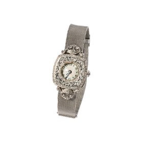 PLATINUM AND DIAMOND ENAMEL WATCH