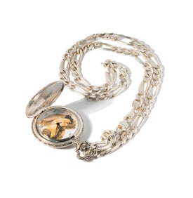 STERLING SILVER CHAIN WITH WHITE METAL POCKET WATCH