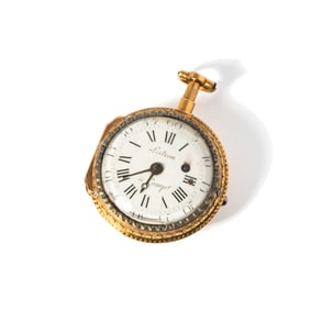 SWISS KEY-WINDING POCKET WATCH WITH ENAMEL PORTRAIT & DIAMOND ACCENTS
