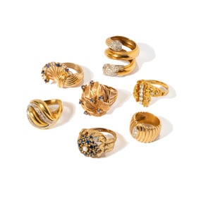 SEVEN 18-KARAT AND 14- KARAT YELLOW GOLD DIAMOND AND GEM-SET RINGS