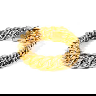 18-KARAT YELLOW GOLD CURB-LINK BRACELET: featuring a wide puffed curb-link bracelet comprised of 18-karat yellow gold, 8.75" long x 0.75" wide, 84.9 grams; inscribed 750 III